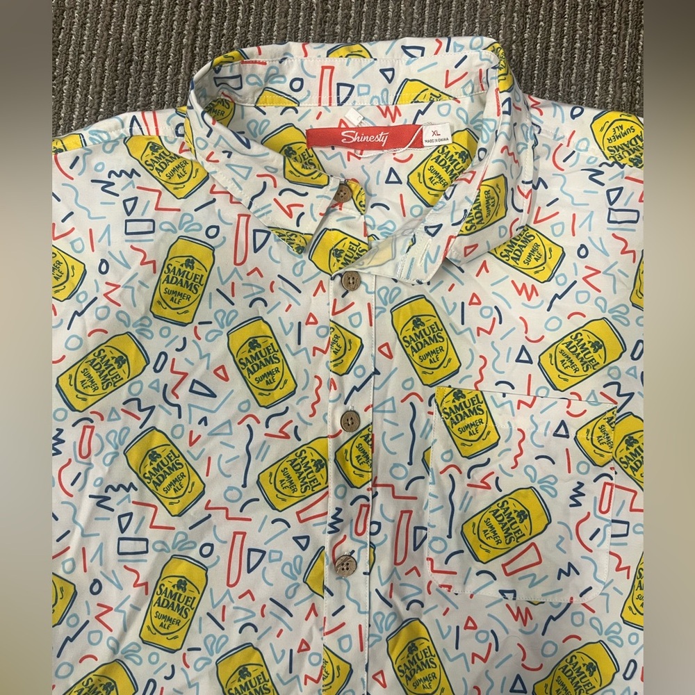 SHINESTY Men’s Samuel Adams Summer Ale Beer Print Shirt XL Short Sleeve Drinking